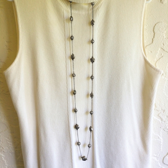 Necklace Silver Long  Statement Chain Bauble Ball Vintage - Picture 2 of 11